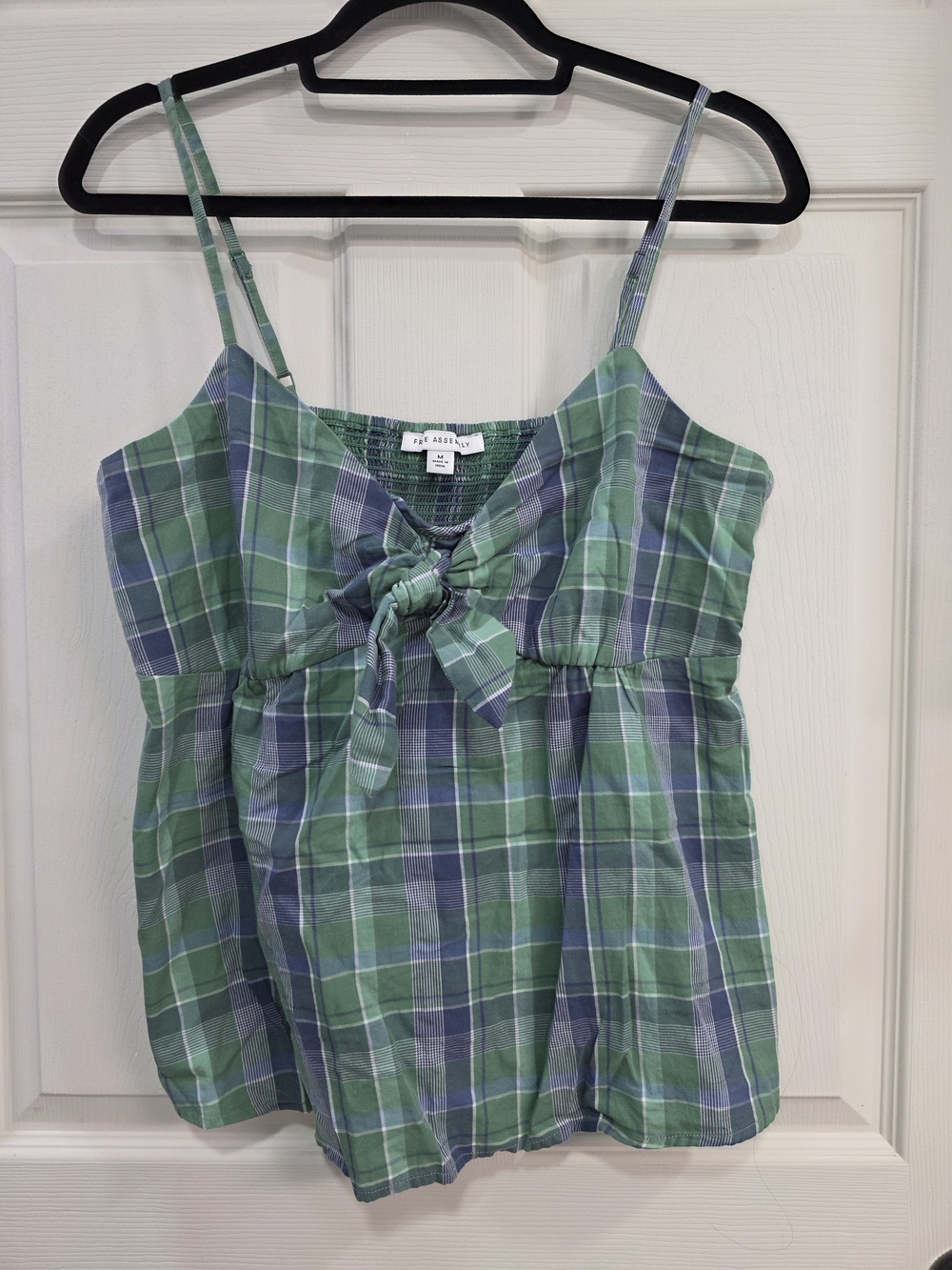 Plaid Tie-Front Cami in Green and Blue - Free Assembly